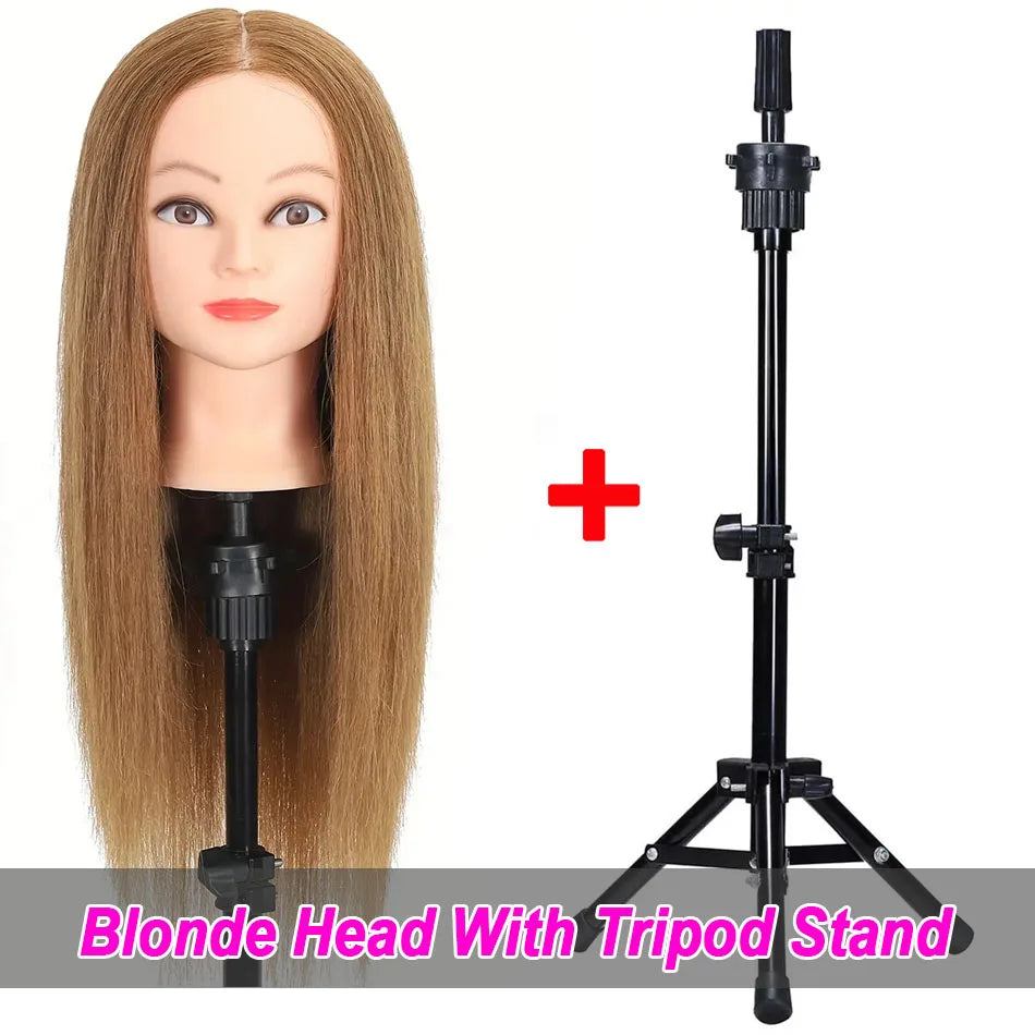 100% Human Hair Mannequin Head for Cosmetology Styling Training Practice Can Be Curled Straighten Professional Mannequin Head
