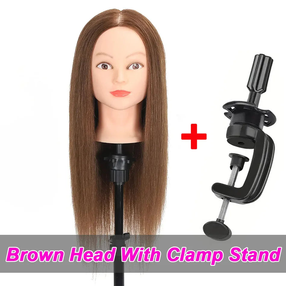 100% Human Hair Mannequin Head for Cosmetology Styling Training Practice Can Be Curled Straighten Professional Mannequin Head