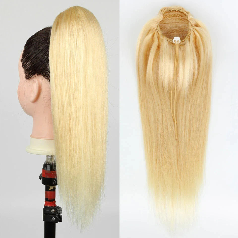 Straight Drawstring Ponytail #613 Blonde Clip In Hair Extensions 100% Unprocessed Human Hair Extensions For Women 16-26inches