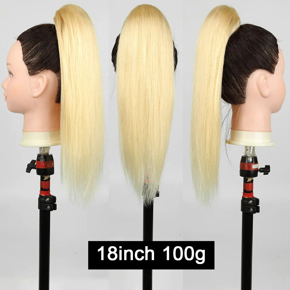 Straight Drawstring Ponytail #613 Blonde Clip In Hair Extensions 100% Unprocessed Human Hair Extensions For Women 16-26inches