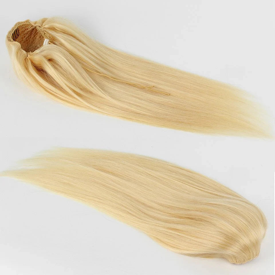 Straight Drawstring Ponytail #613 Blonde Clip In Hair Extensions 100% Unprocessed Human Hair Extensions For Women 16-26inches