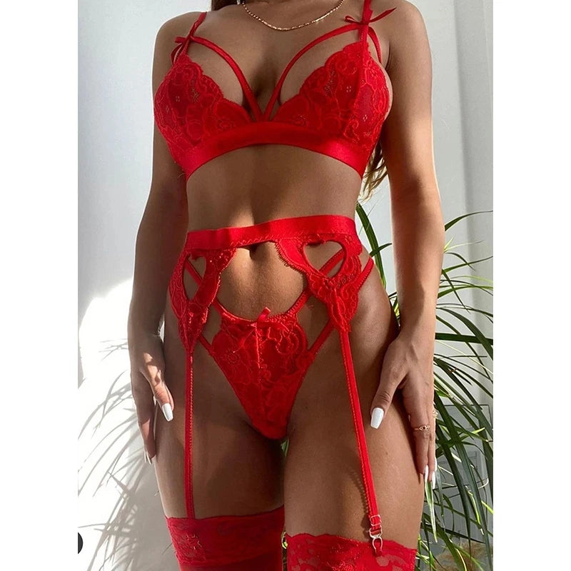 S-3XL Lenceria Babydoll Plus Size Women's Intimates Underwear Bra Panties Set G-string Garter Belt Sexy Lingerie Set