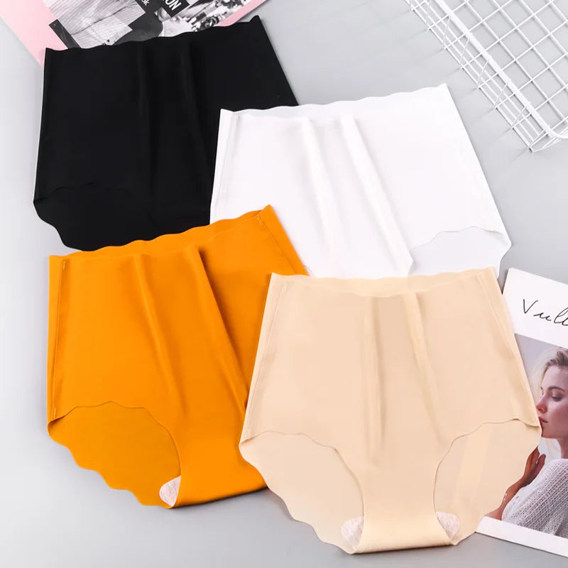 Female High-Waisted Multicolor Four Seasons Seamless Ice Silk Underwear Cotton Crotch Antibacterial Breathable Abdomen Hip
