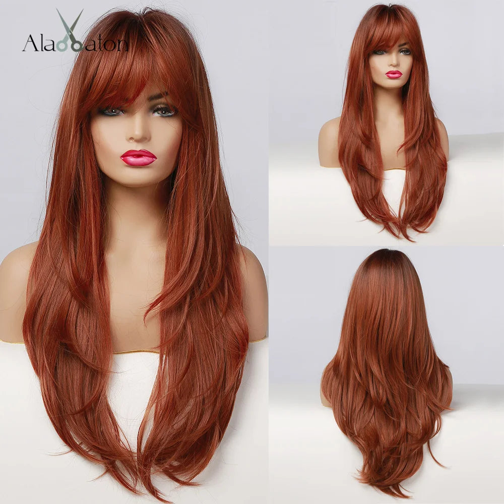 ALAN EATON Cosplay Silver Gray Synthetic Wig for Women Natural Long Silk Straight Wigs With Bangs for Women Girl Heat Resistant