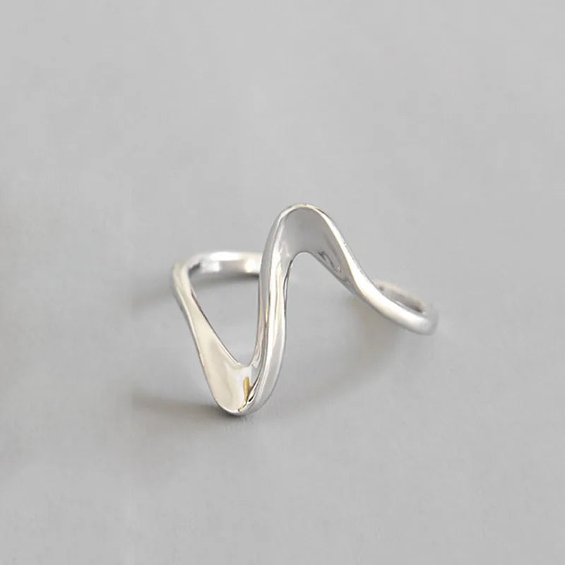 XIYANIKE Silver Color Creative Waves Design Ring Simple Irregular Handmade Wedding Jewelry for Women Size 17mm Adjustable