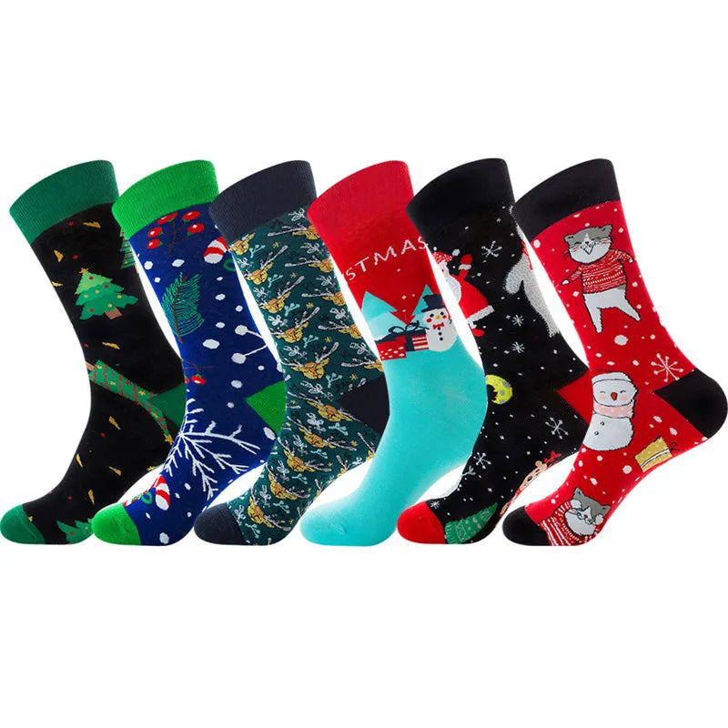 1 Pair of New Autumn Winter Christmas woman Socks Funny New Year Santa Claus Christmas Tree Snow Elk Gift Cotton Happy Men Socks
