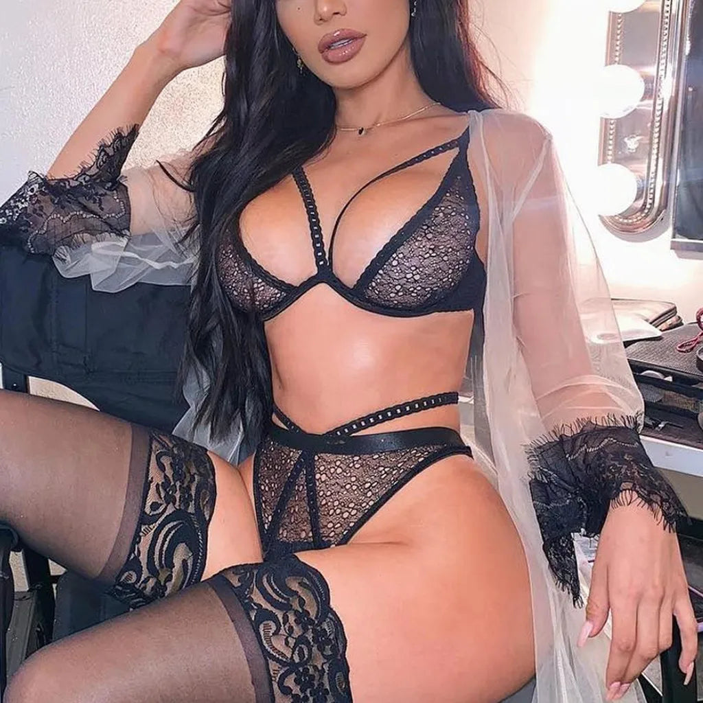 S-3XL Lenceria Babydoll Plus Size Women's Intimates Underwear Bra Panties Set G-string Garter Belt Sexy Lingerie Set