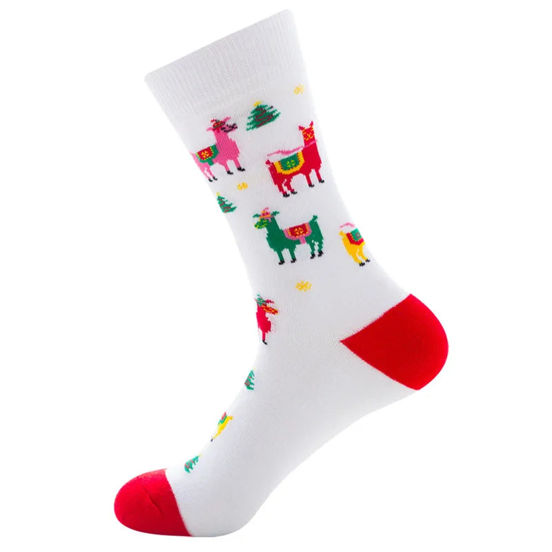 1 Pair of New Autumn Winter Christmas woman Socks Funny New Year Santa Claus Christmas Tree Snow Elk Gift Cotton Happy Men Socks