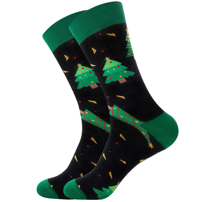 1 Pair of New Autumn Winter Christmas woman Socks Funny New Year Santa Claus Christmas Tree Snow Elk Gift Cotton Happy Men Socks