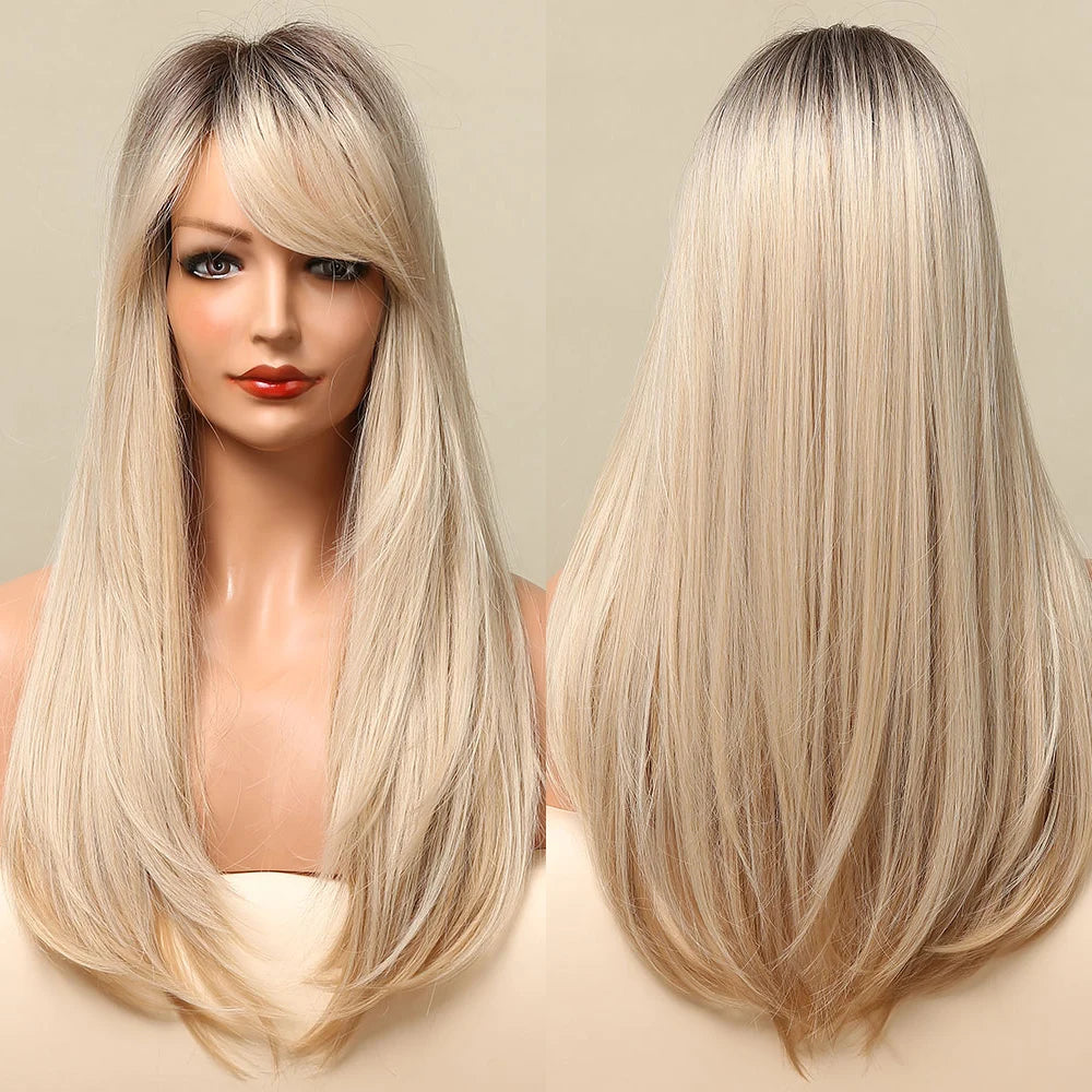 ALAN EATON Cosplay Silver Gray Synthetic Wig for Women Natural Long Silk Straight Wigs With Bangs for Women Girl Heat Resistant
