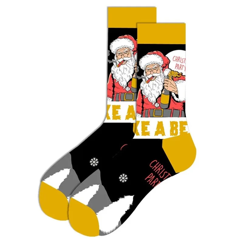 1 Pair of New Autumn Winter Christmas woman Socks Funny New Year Santa Claus Christmas Tree Snow Elk Gift Cotton Happy Men Socks