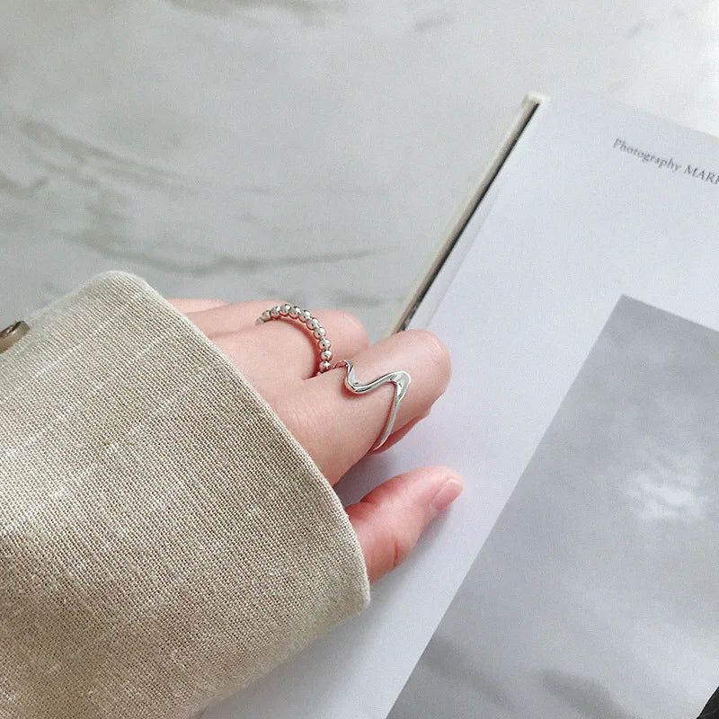 XIYANIKE Silver Color Creative Waves Design Ring Simple Irregular Handmade Wedding Jewelry for Women Size 17mm Adjustable