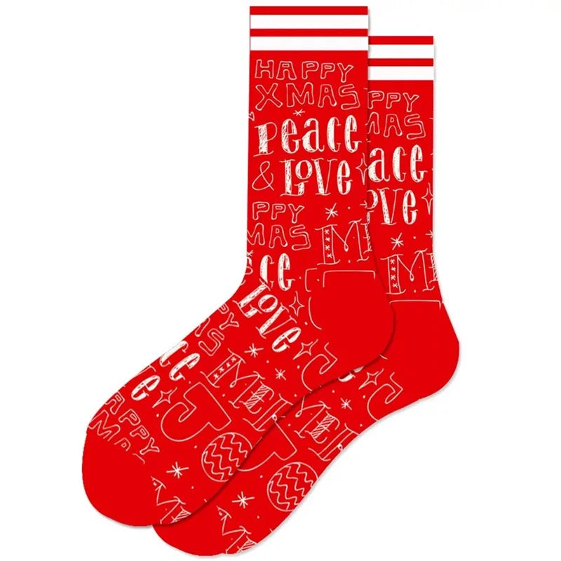 1 Pair of New Autumn Winter Christmas woman Socks Funny New Year Santa Claus Christmas Tree Snow Elk Gift Cotton Happy Men Socks