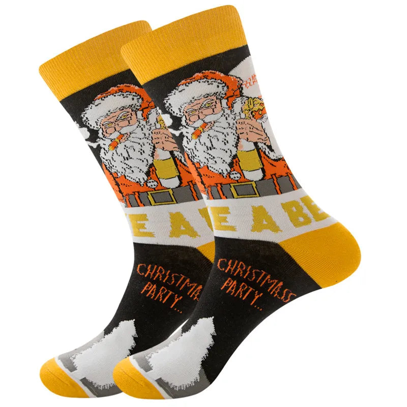 1 Pair of New Autumn Winter Christmas woman Socks Funny New Year Santa Claus Christmas Tree Snow Elk Gift Cotton Happy Men Socks