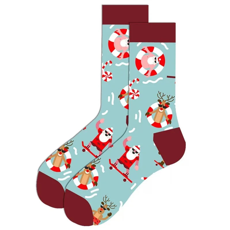 1 Pair of New Autumn Winter Christmas woman Socks Funny New Year Santa Claus Christmas Tree Snow Elk Gift Cotton Happy Men Socks