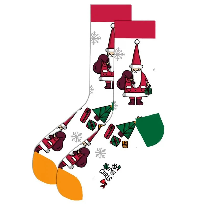 1 Pair of New Autumn Winter Christmas woman Socks Funny New Year Santa Claus Christmas Tree Snow Elk Gift Cotton Happy Men Socks