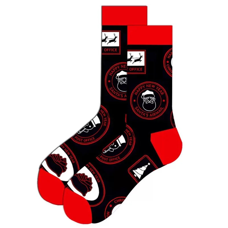 1 Pair of New Autumn Winter Christmas woman Socks Funny New Year Santa Claus Christmas Tree Snow Elk Gift Cotton Happy Men Socks
