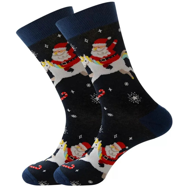 1 Pair of New Autumn Winter Christmas woman Socks Funny New Year Santa Claus Christmas Tree Snow Elk Gift Cotton Happy Men Socks