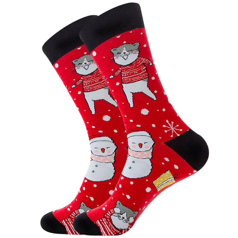 1 Pair of New Autumn Winter Christmas woman Socks Funny New Year Santa Claus Christmas Tree Snow Elk Gift Cotton Happy Men Socks