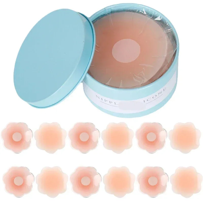 12pcs Invisible Silicone Nipple Covers Reusable Women Breast Petals Lift Bra Pasties Bra Padding Sticker Patch Adhesive Pads