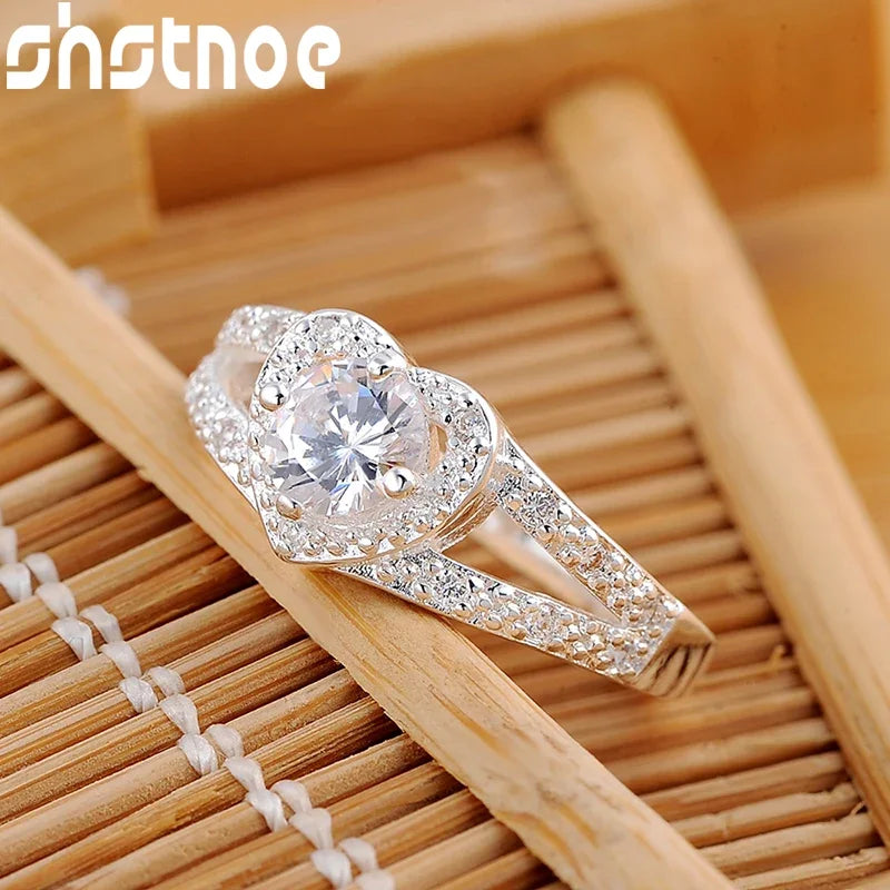 SHSTONE 925 Sterling Silver Ring AAA Zircon Heart Rings For Women Party Wedding Fashion Jewelry High Quality Gift
