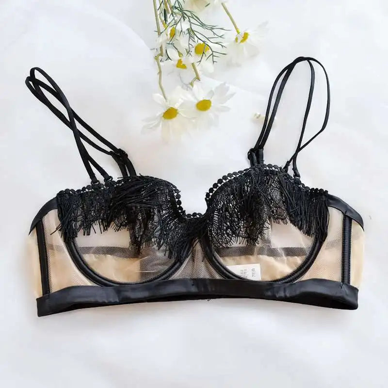 BANERDANNI Light Luxury Sexy French Backless Bra Set - Sheer Mesh Minimizer Bralette Ultra-Thin Lace Lingerie Limited Stock Sale