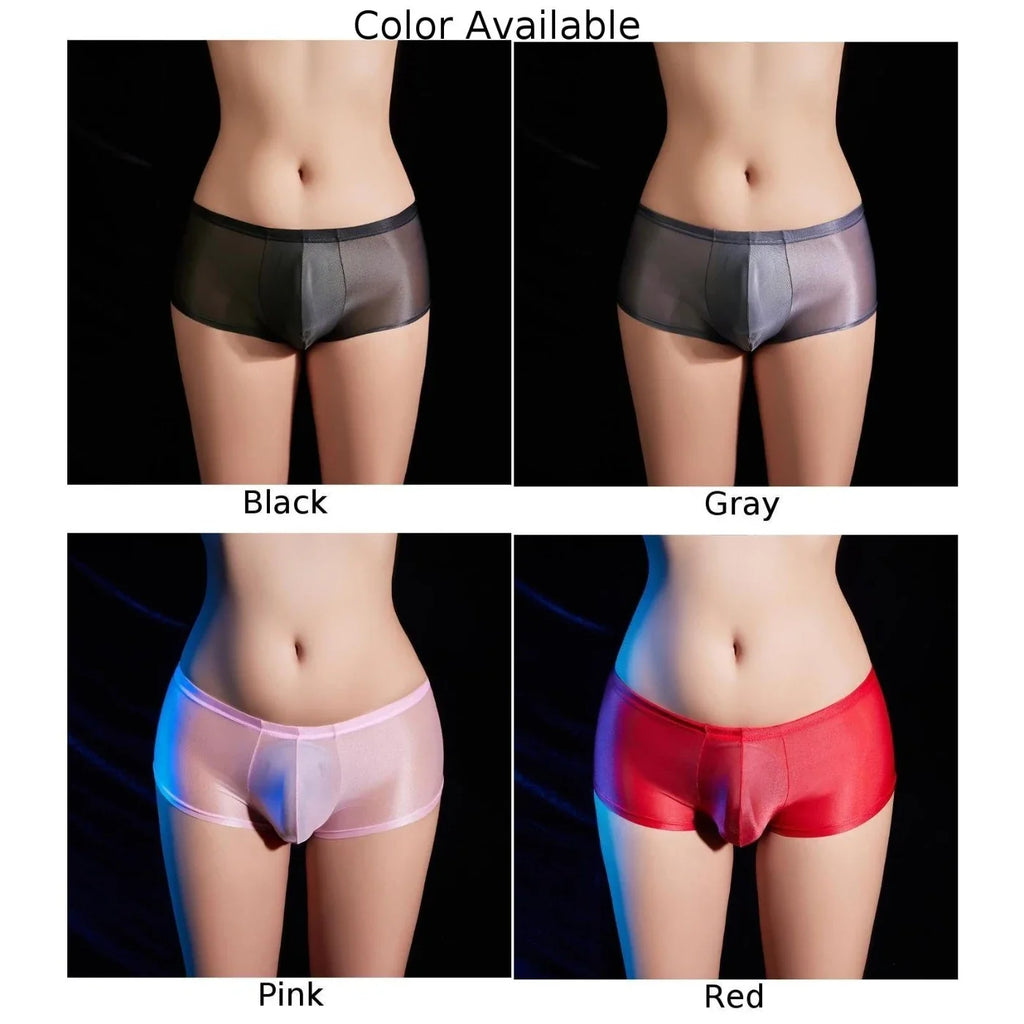 Mens Glossy Oily Bottoms Briefs Seamless Pink Transparent Underwear Panties Underpants Lingerie Knickers Gays Clothes