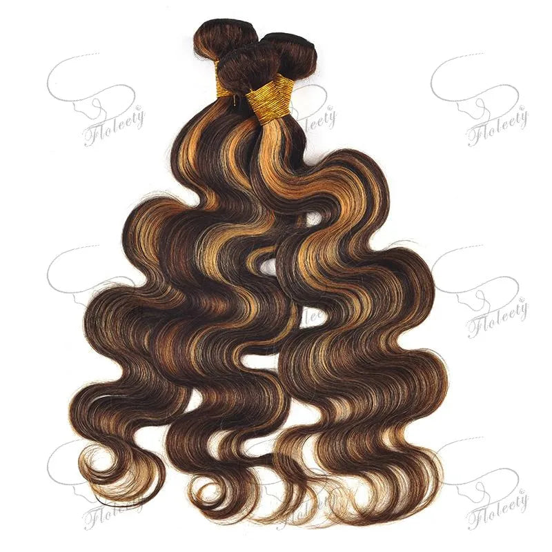 Highlight P4/27 Body Wave Human Hair Bundles 30 32 Inch Honey Brown Hair Weft Raw Hair Extensions Brazilian Hair 1/3/4 Bundles