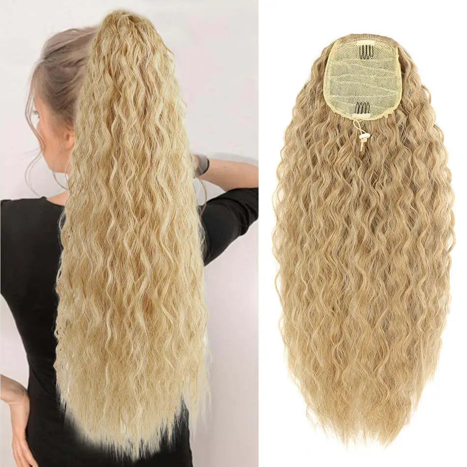 Alana Synthetic Long Curly Wavy Ponytail Hair Extension 613# Drawstring Hairpieces for Women Blond Fake Pony Tail