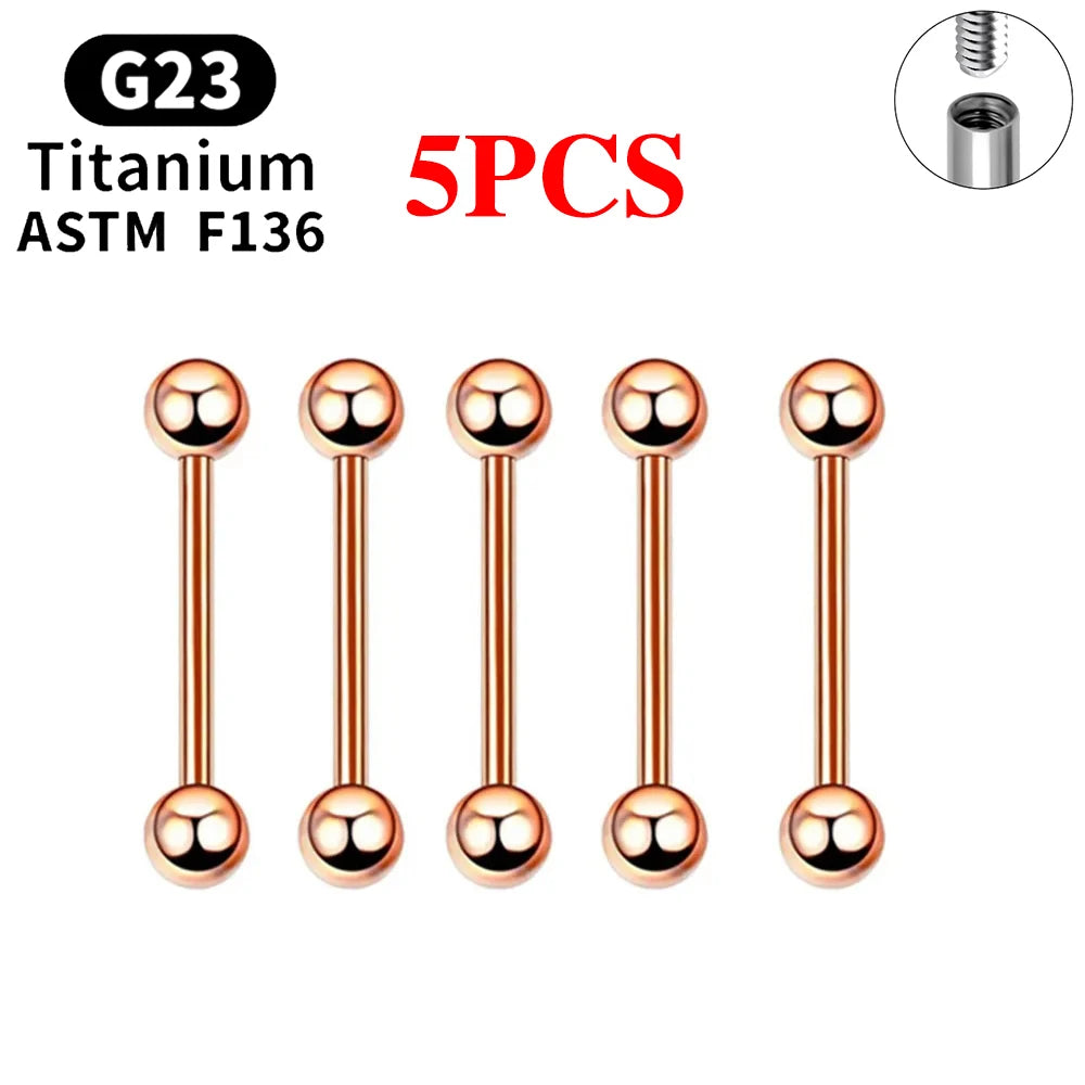 5/10PCS G23 Titanium External Internal Thread Piercing Body Jewelry Long Industrial Barbell Tongue Ring Nipple Bar 14G 16G