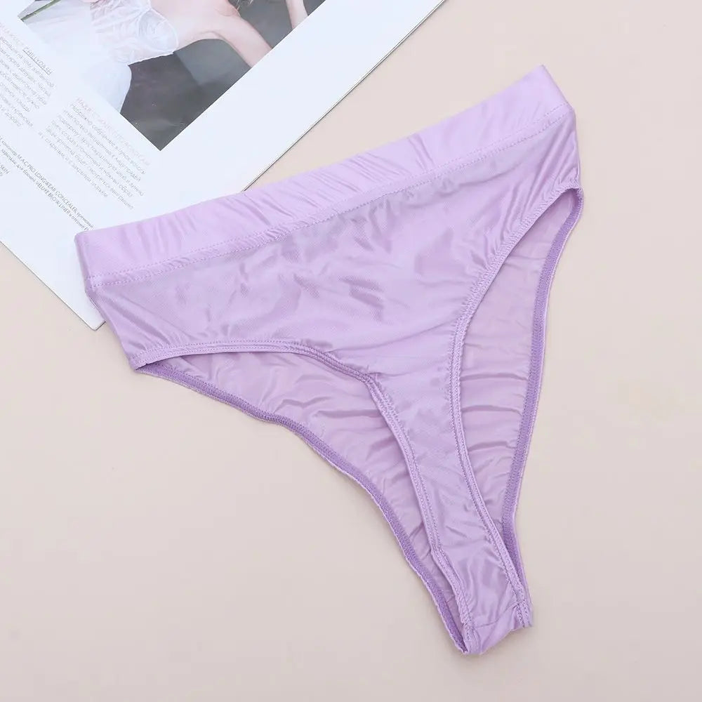 1PC M-XXL Design Women's Silky Shiny Sexy G-string High Waist Ultra-thin Satin Luster Sheer See Through Panties