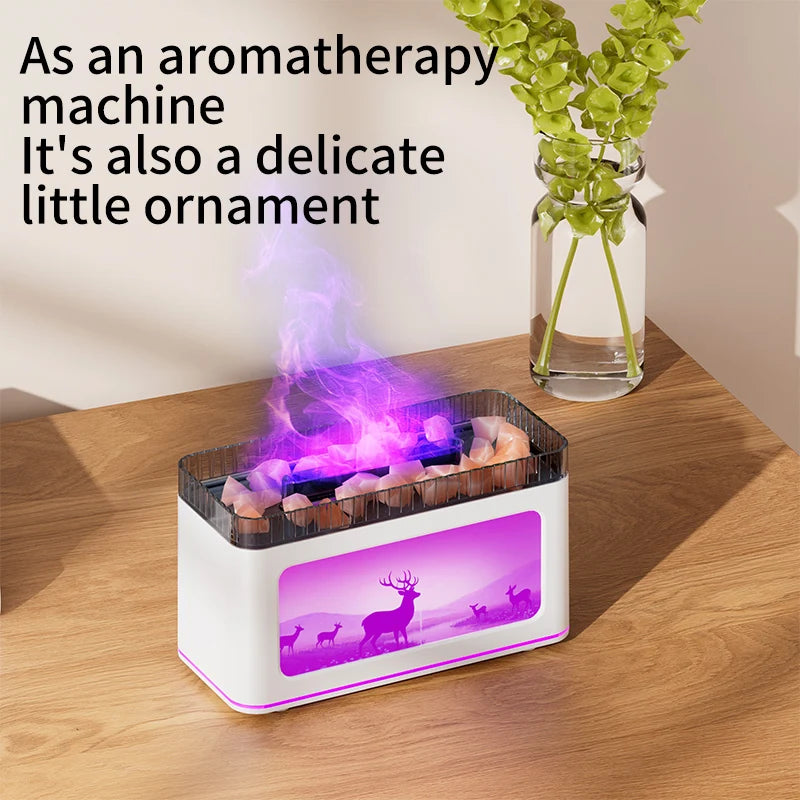 200ml Charcoal Fire Pattern Humidifier with Color-Changing Glow Quiet Mist 7-color ambient lighting for Bedroom or Desk