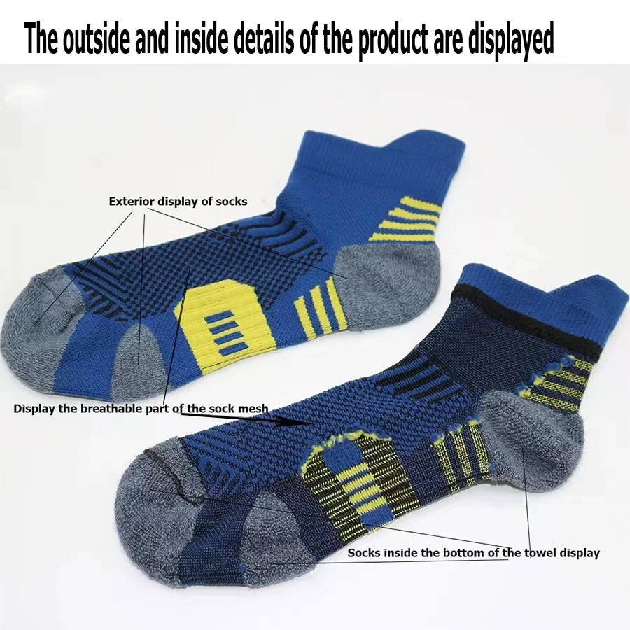 3 Pairs Professional MEN'S Sports Socks Outdoor Running Fitness Climbing Thick Quick Drying Towel Short Socks for Man 39-45