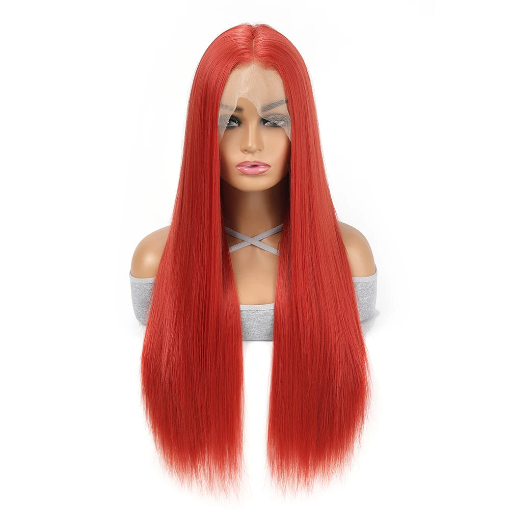 13X4 HD Lace Front Straight Wig Invisible Transparent Frontal Wig Long Straight PrePlucked Hairline Swiss-Lace Synthetic Wigs  (