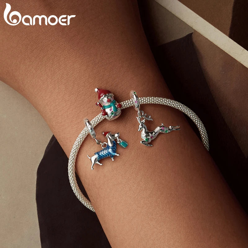 BAMOER Solid 925 Sterling Silver Xmas Series Charm Bead fit Original Bracelet DIY Bamoer Charm for Jewelry Making Christmas Gift