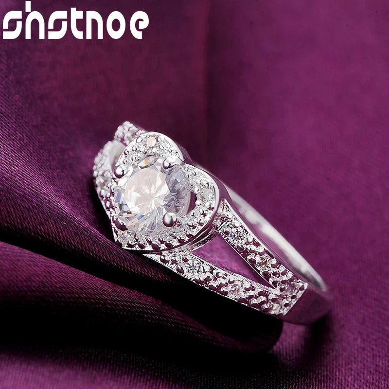 SHSTONE 925 Sterling Silver Ring AAA Zircon Heart Rings For Women Party Wedding Fashion Jewelry High Quality Gift