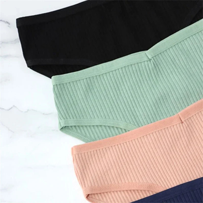 10Pcs/Set Solid Ribbed Seamless Sexy Panties Pure Cotton Breathable Underwear Low Waist Hip-covered Briefs Lingerie Wholesale