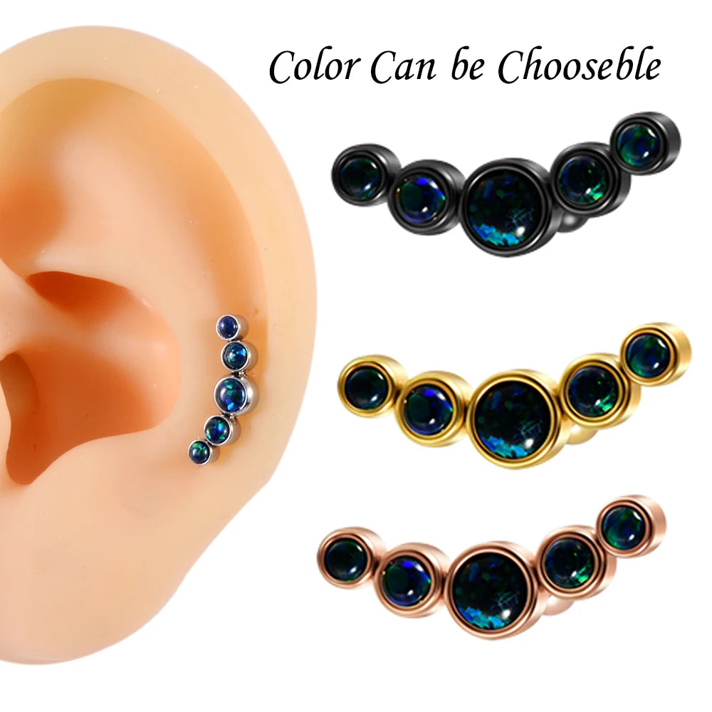 1PC Surgical Steel Multicolor 5 Crystal Opal Ear Tragus Cartilage Earrings Zircon Cluster Ear Helix Daith Lobe Piercing  Jewelry