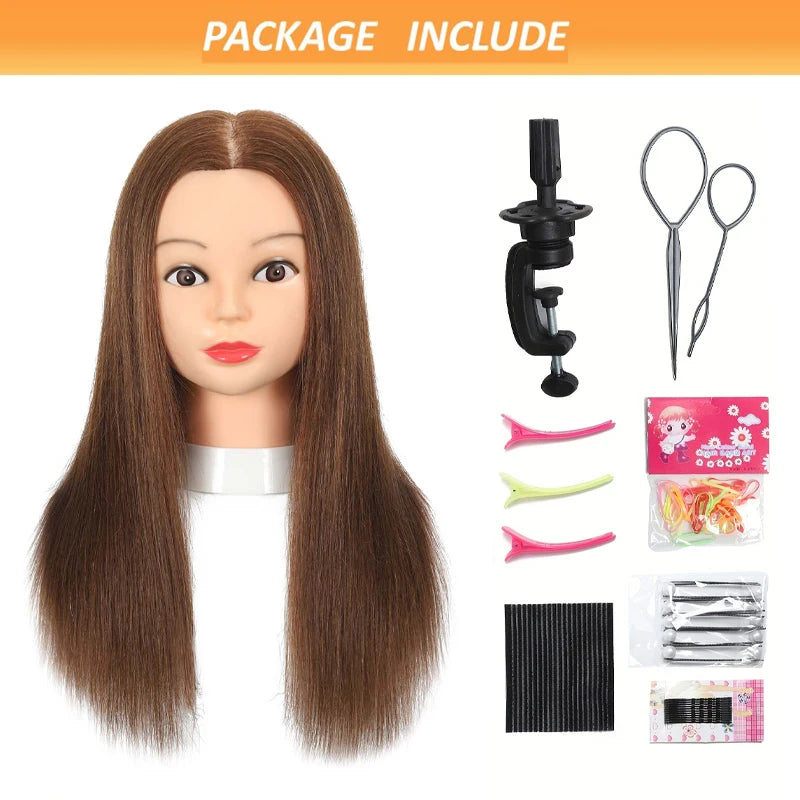 100% Mannequin Head Human Hair 22"-24"  Hairdresser Cosmetology Mannequin Manikin Training Head Hair and Free Clamp Holder