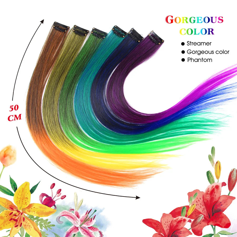 Synthetic Clip In Hair Extensions 20Inch 57Colors One Hairpiece Clip In Hair Extensions Ombre Long Straight Fake Hairpieces