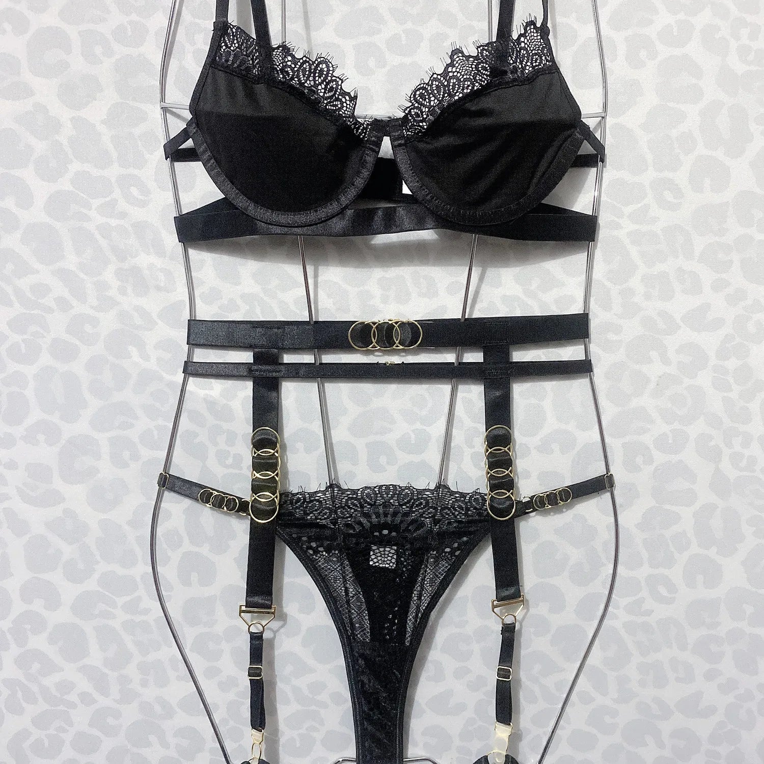 Brskbzda New Fine Lingerie Sexy Lace Women's Underwear 4-Piece Garter Bra And Panty Set Luxury Erotic Outfit Seamless Intimate