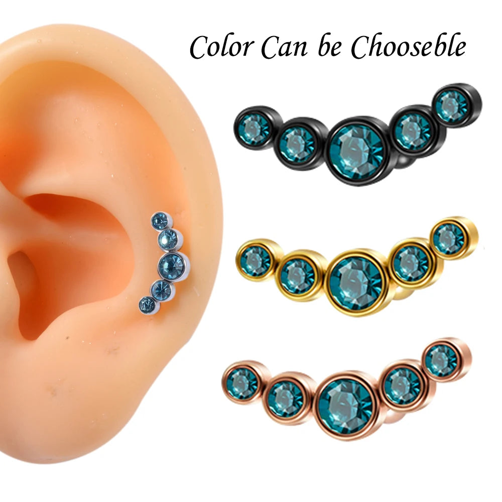 1PC Surgical Steel Multicolor 5 Crystal Opal Ear Tragus Cartilage Earrings Zircon Cluster Ear Helix Daith Lobe Piercing  Jewelry