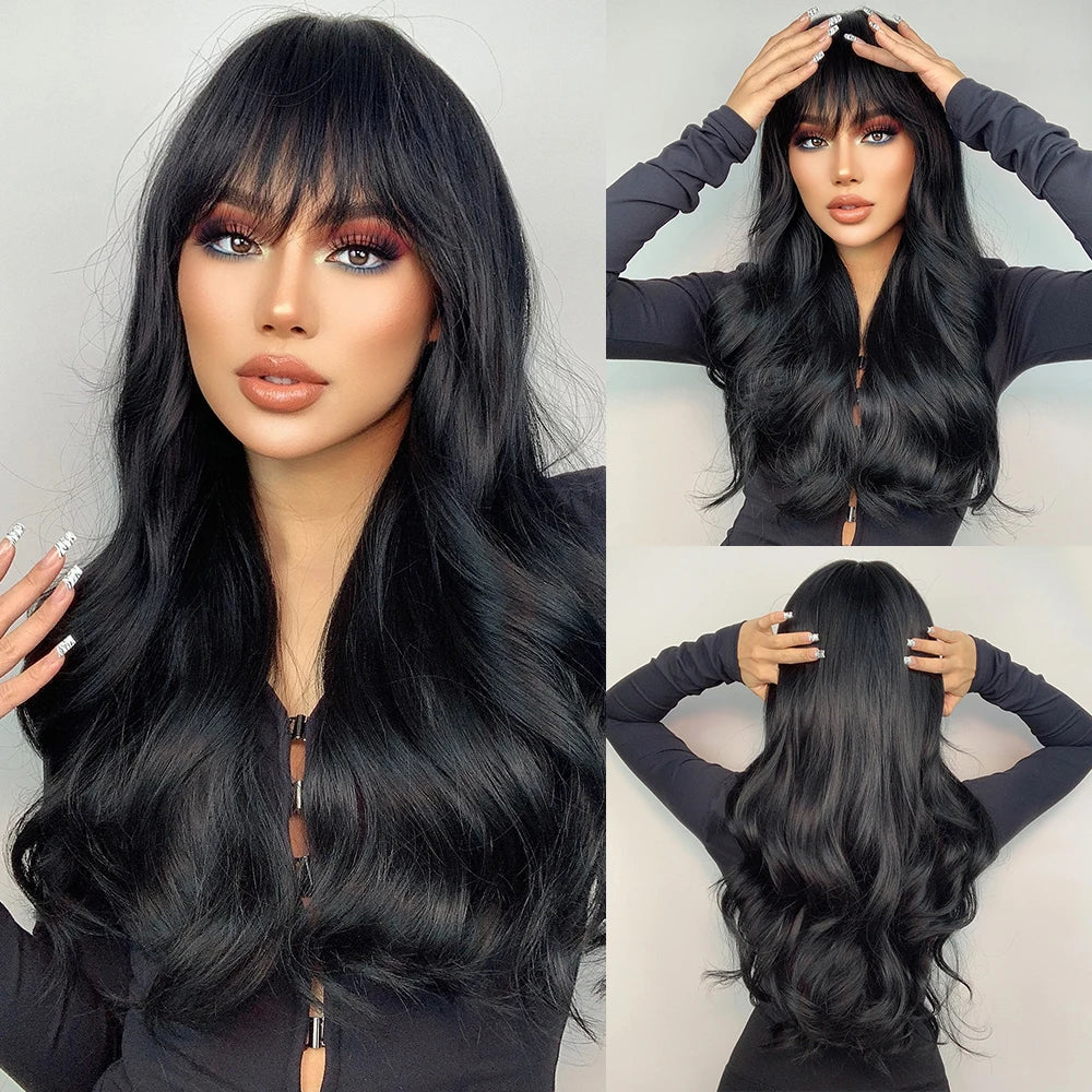 ALAN EATON Cosplay Silver Gray Synthetic Wig for Women Natural Long Silk Straight Wigs With Bangs for Women Girl Heat Resistant