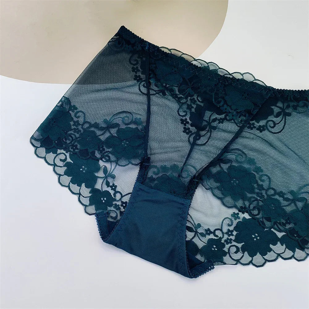 Big Size NEW 2025 Sexy Women Transparent Lace Underwear High Waist Hollow Mesh Ladies Hip Lifting Cotton Crotch Briefs
