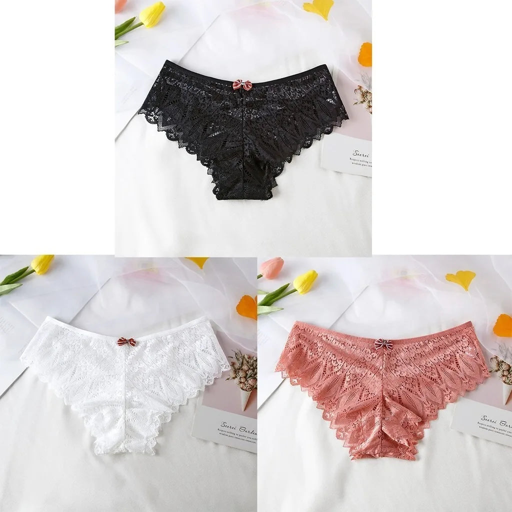 3pcs Women Panties Hollow Out Mid Waist Lace Panties Seamless Tummy Control Cross Sexy Briefs S-XL Underwear