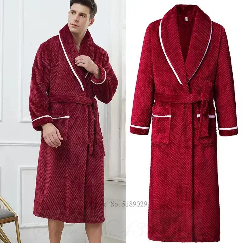 Long Robe Large Size Sleepwear Winter Thicken Warm Couple Flannel Loose Coral Fleece Homewear 4XL Men's Nightwear Bathrobe Gown