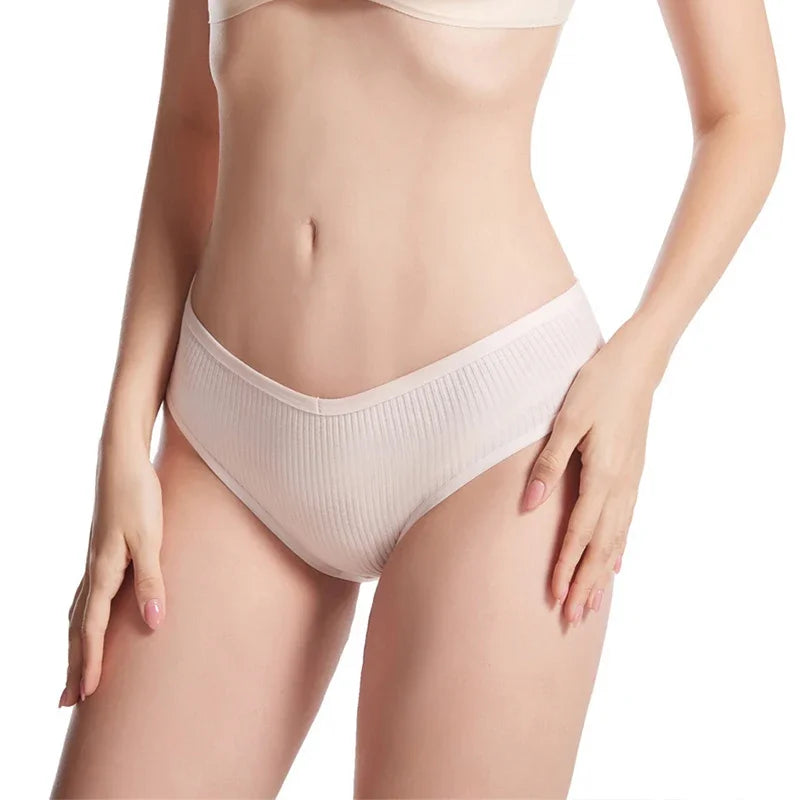 10Pcs/Set Solid Ribbed Seamless Sexy Panties Pure Cotton Breathable Underwear Low Waist Hip-covered Briefs Lingerie Wholesale