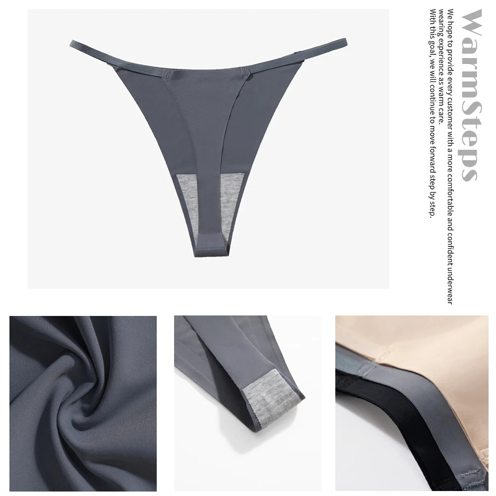WarmSteps Sexy Women Ice Silk Panties Low-Waist G String Underwear Seamless Lingerie Soft Cotton Crotch Breathable Female Tangas