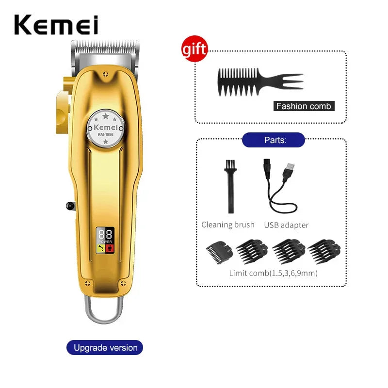 Kemei 1986 Hair Clipper Professional Barber Trimmer Lcd Display Electric Hair Cutting Machine USB Cordless Cutter Razor for Men