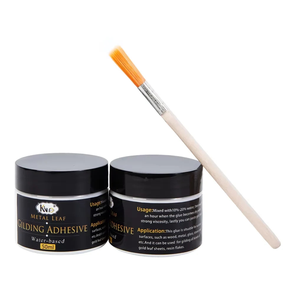 50ml Gilding Glue Gold Leaf Foil Water-based Glue for Metal Foil Sheets Arts Craft Paper Home Decoration Varnish&Brush